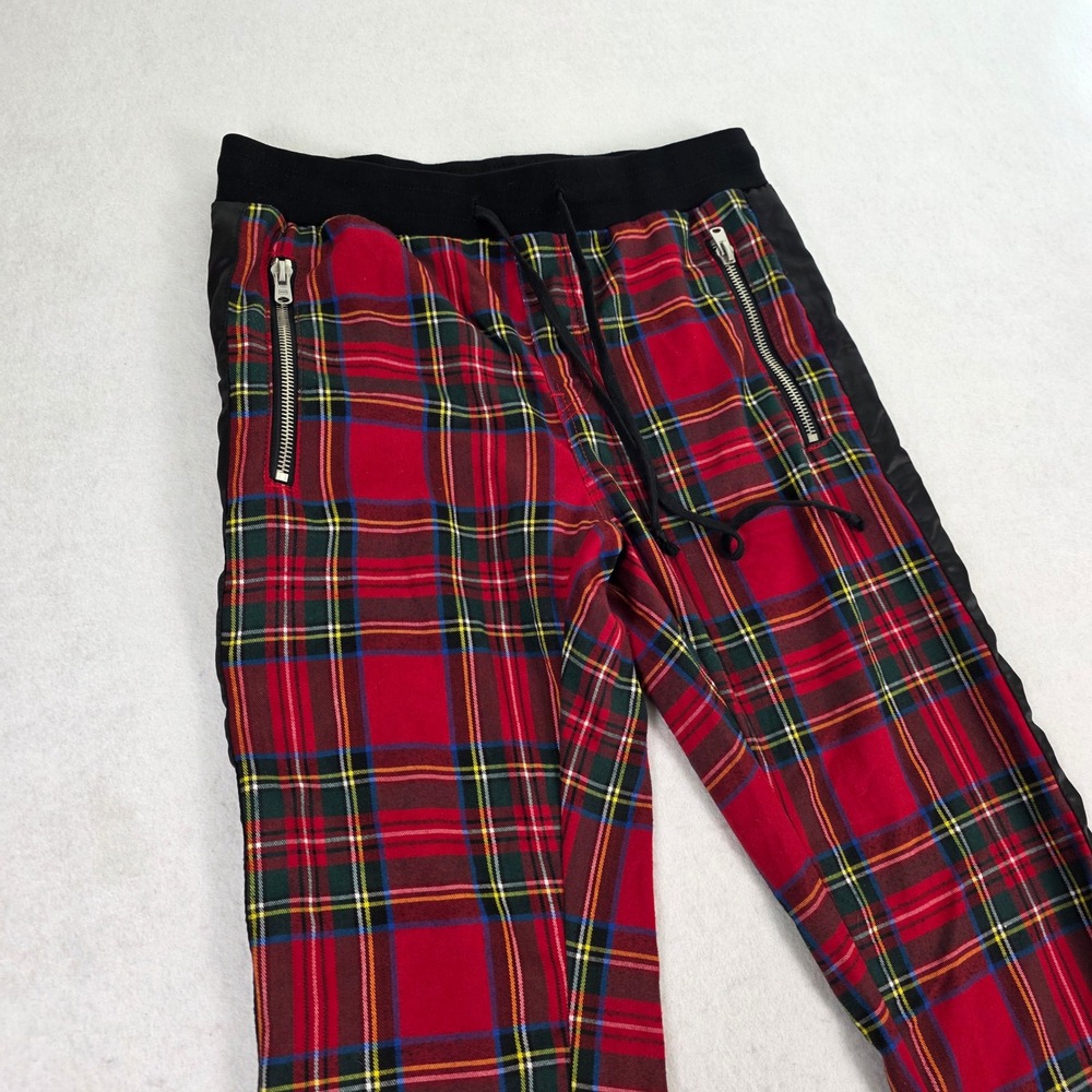 mnml Women L Track Pants Red Excellent Plaid Tartan Ankle‎ Zip Streetwear Skater